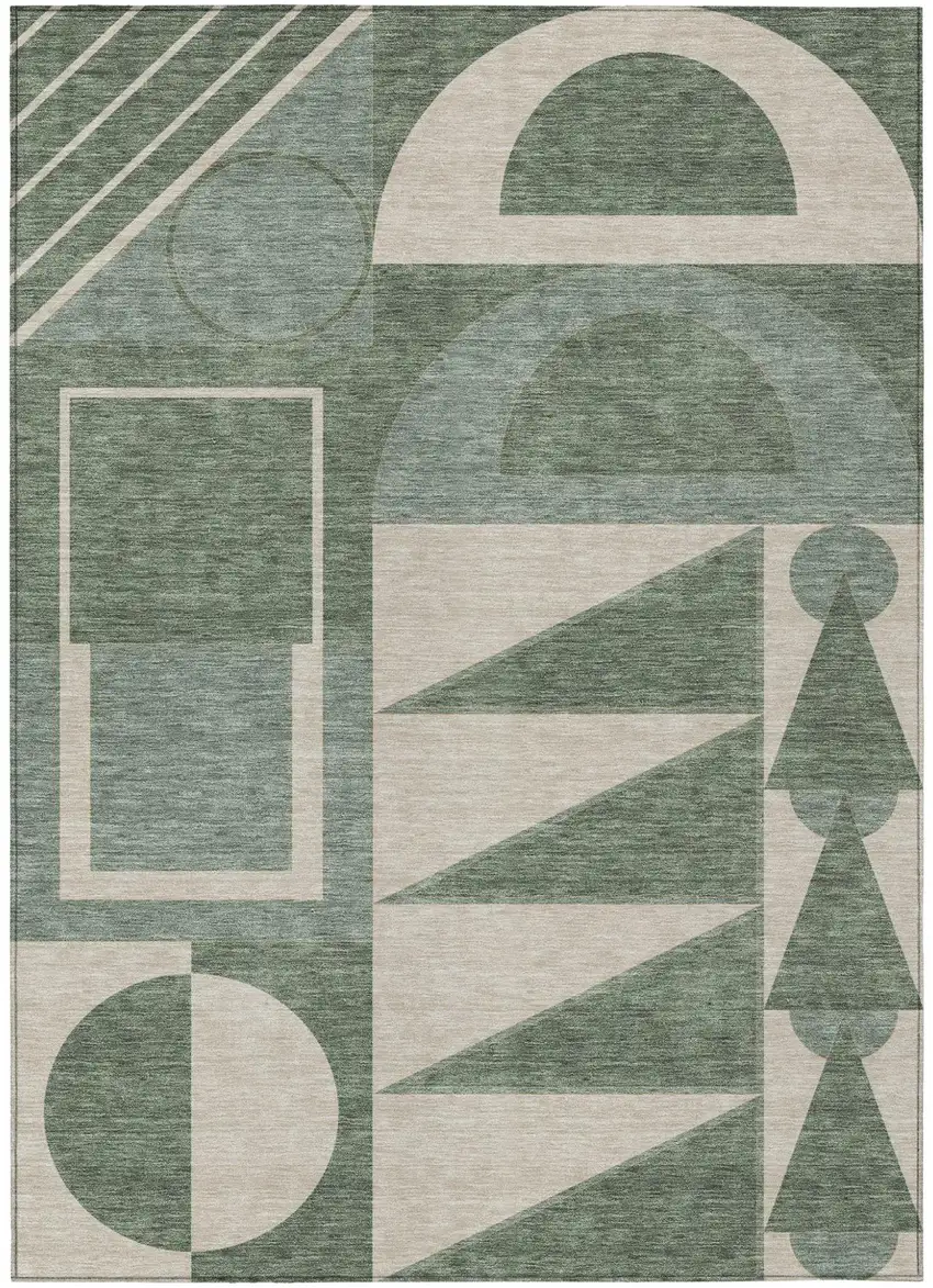Green And Fern Green Geometric Washable Indoor Outdoor Area Rug Photo 1