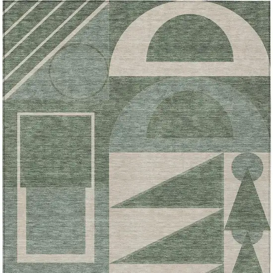 Green And Fern Green Geometric Washable Indoor Outdoor Area Rug Photo 3