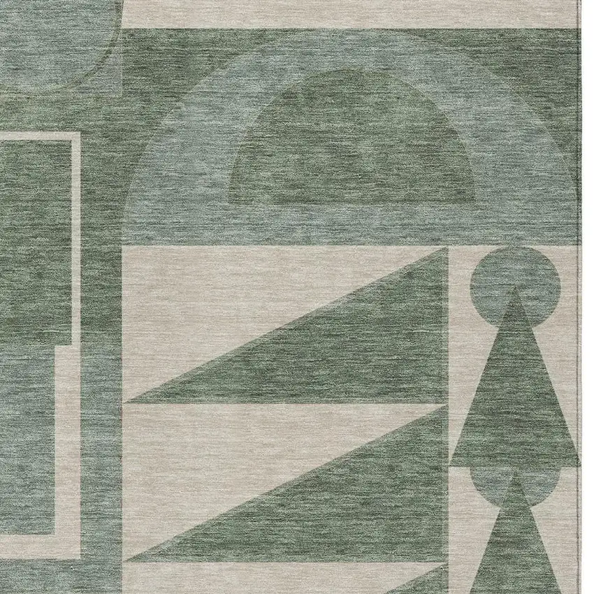 Green And Fern Green Geometric Washable Indoor Outdoor Area Rug Photo 2