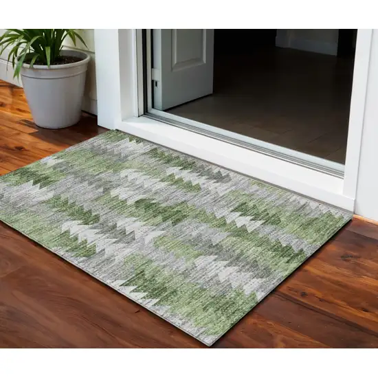 Green And Fern Green Geometric Washable Indoor Outdoor Area Rug Photo 1