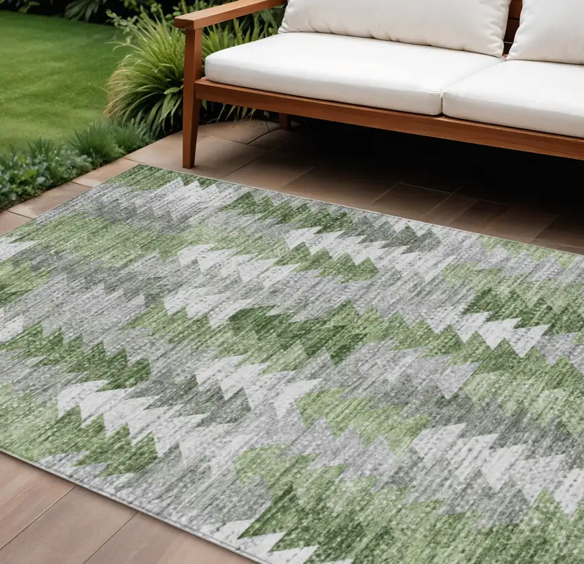 Green And Fern Green Geometric Washable Indoor Outdoor Area Rug Photo 1