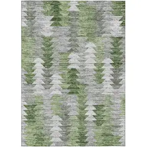 Photo of Green And Fern Green Geometric Washable Indoor Outdoor Area Rug