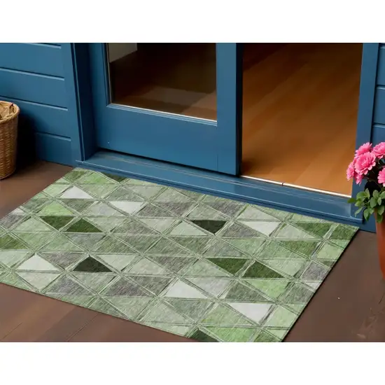 Green And Fern Green Geometric Washable Indoor Outdoor Area Rug Photo 1
