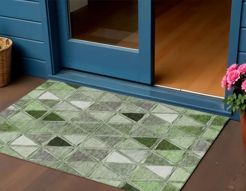 Green And Fern Green Geometric Washable Indoor Outdoor Area Rug Photo 1