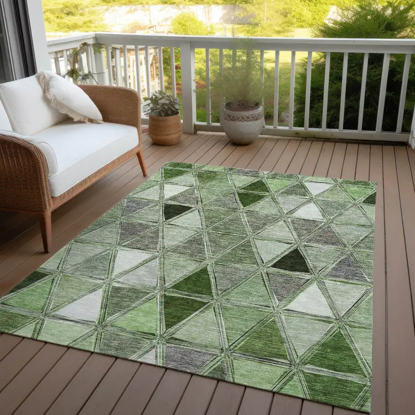 Green And Fern Green Geometric Washable Indoor Outdoor Area Rug Photo 9