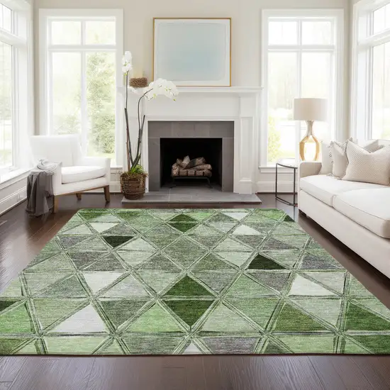 Green And Fern Green Geometric Washable Indoor Outdoor Area Rug Photo 8