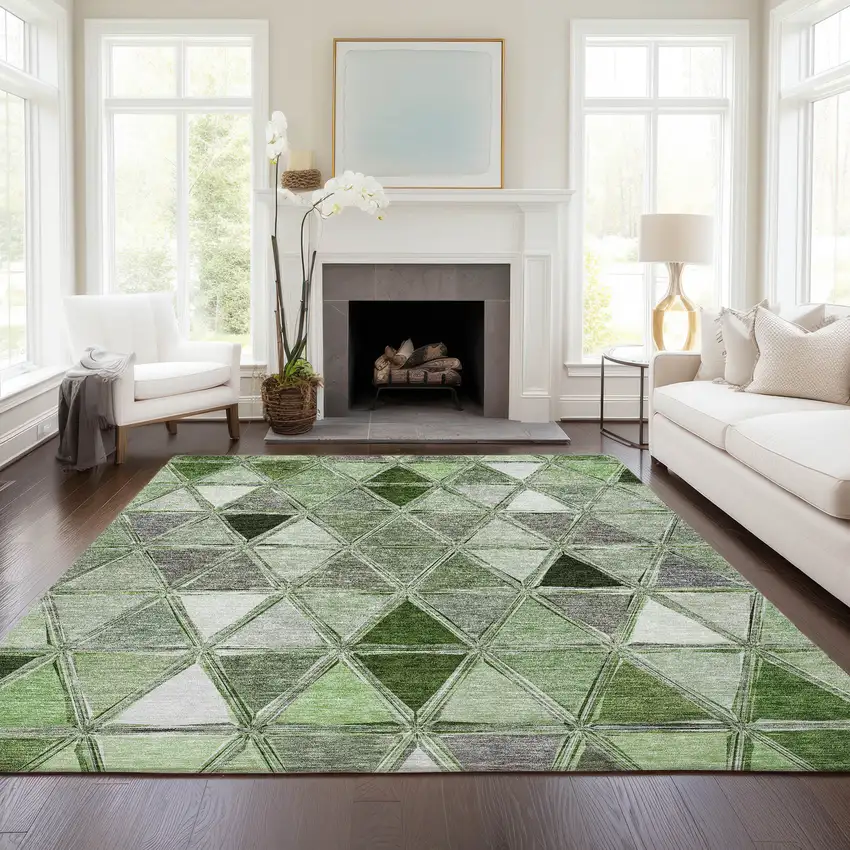 Green And Fern Green Geometric Washable Indoor Outdoor Area Rug Photo 8