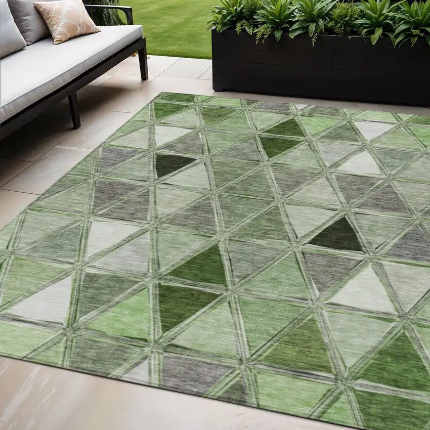 Green And Fern Green Geometric Washable Indoor Outdoor Area Rug Photo 1