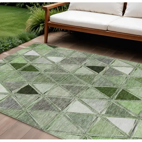 Green And Fern Green Geometric Washable Indoor Outdoor Area Rug Photo 1