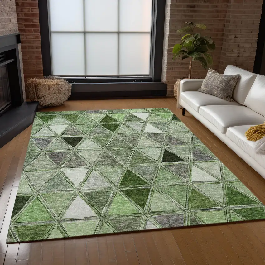 Green And Fern Green Geometric Washable Indoor Outdoor Area Rug Photo 9