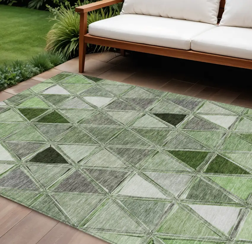 Green And Fern Green Geometric Washable Indoor Outdoor Area Rug Photo 1