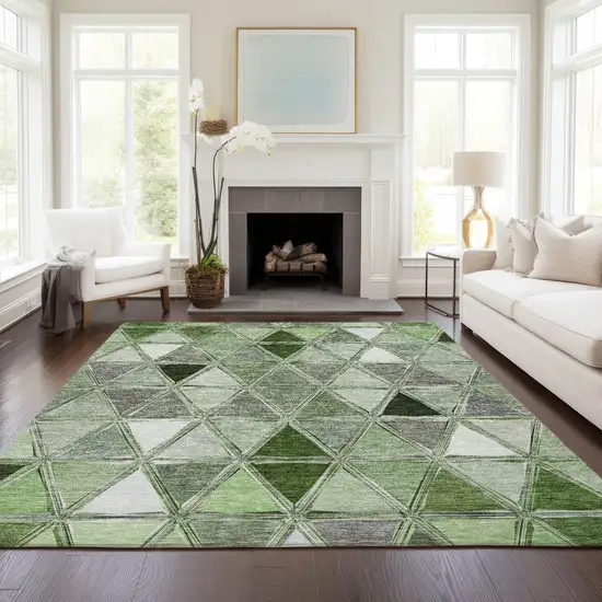 Green And Fern Green Geometric Washable Indoor Outdoor Area Rug Photo 8