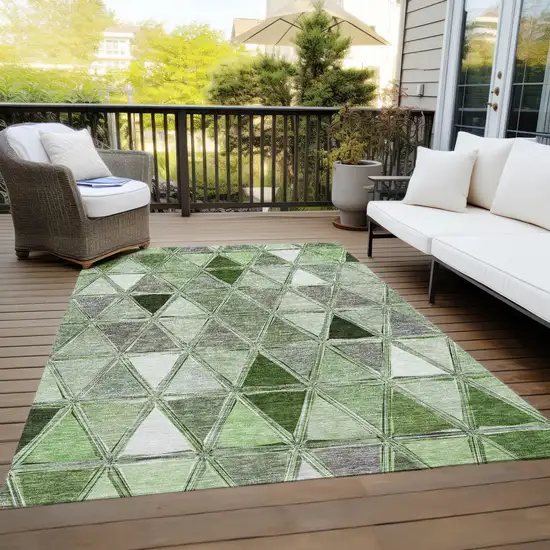 Green And Fern Green Geometric Washable Indoor Outdoor Area Rug Photo 9
