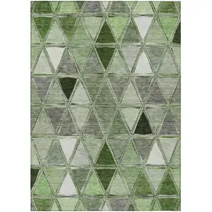 Photo of Green And Fern Green Geometric Washable Indoor Outdoor Area Rug