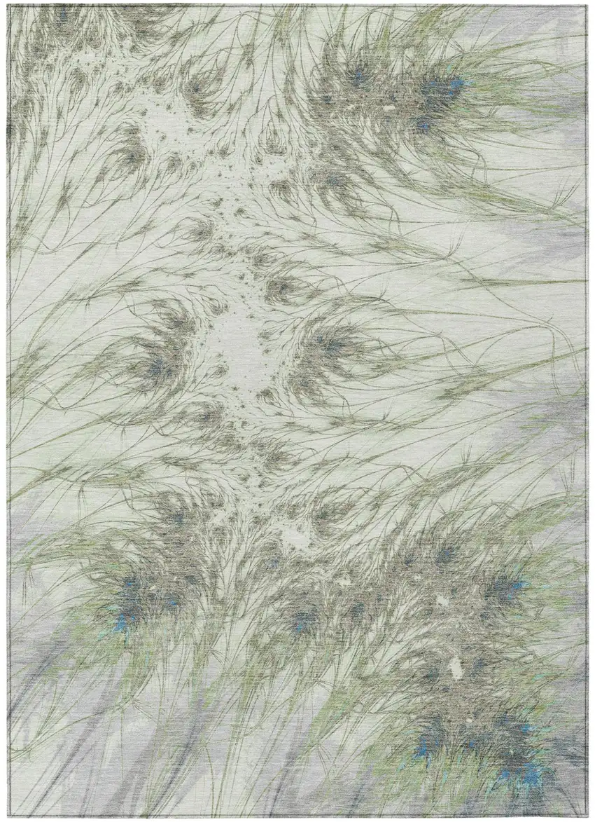Green And Fern Green Oriental Washable Indoor Outdoor Area Rug Photo 1