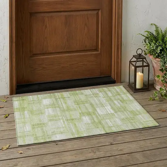 Green And Fern Green Striped Washable Indoor Outdoor Area Rug Photo 1