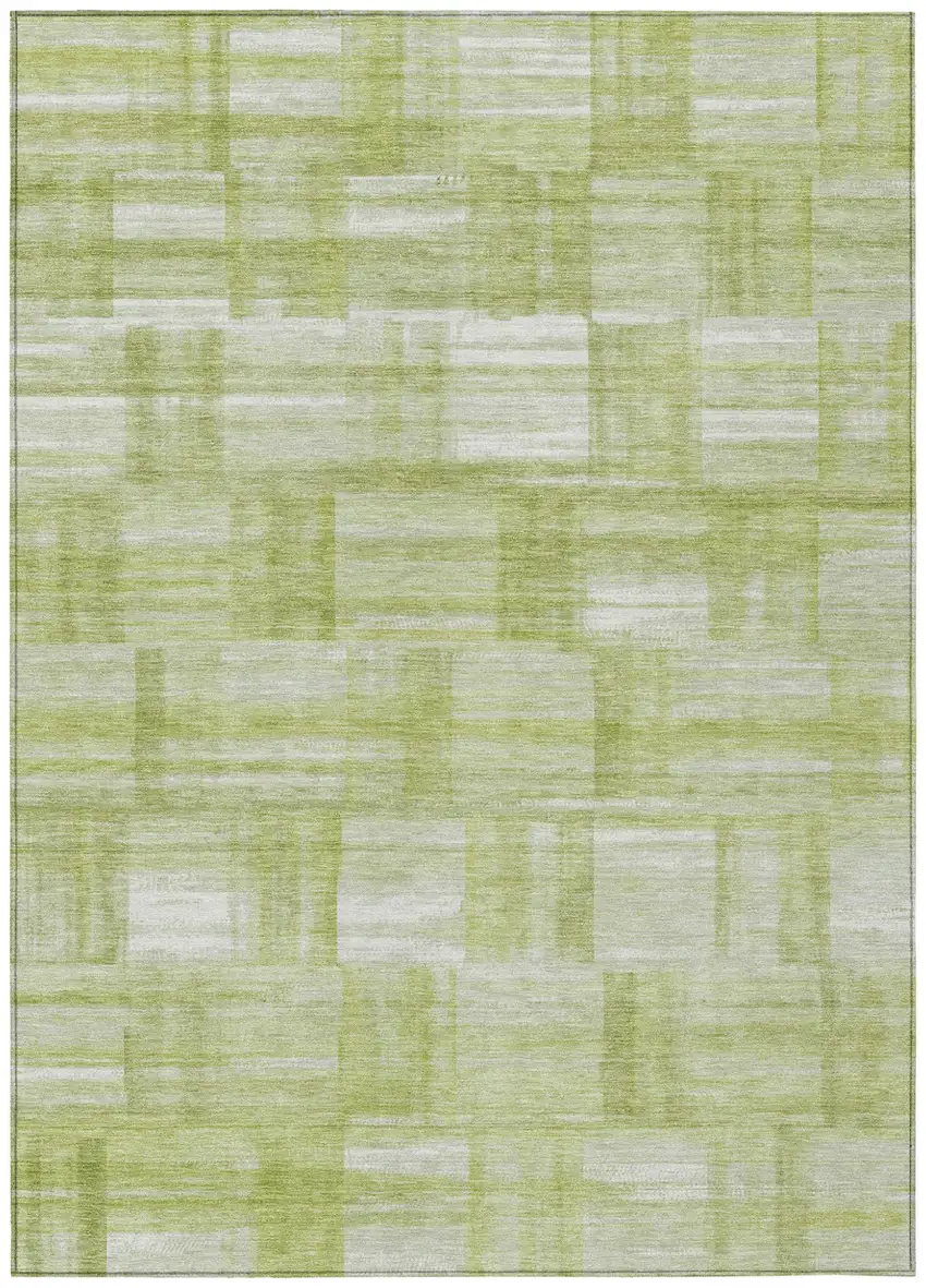 Green And Fern Green Striped Washable Indoor Outdoor Area Rug Photo 2