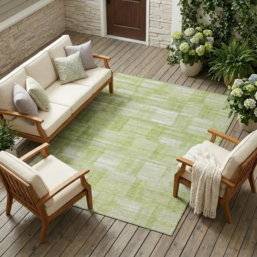Green And Fern Green Striped Washable Indoor Outdoor Area Rug Photo 1