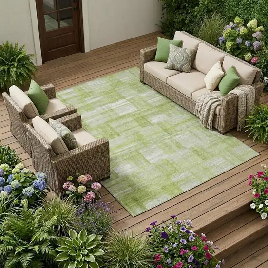 Green And Fern Green Striped Washable Indoor Outdoor Area Rug Photo 1
