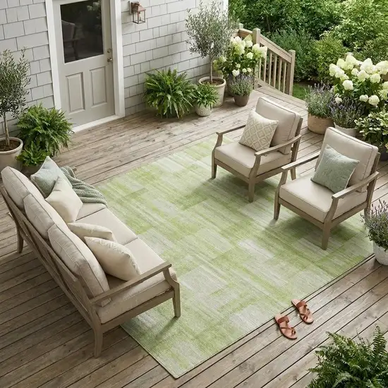 Green And Fern Green Striped Washable Indoor Outdoor Area Rug Photo 1