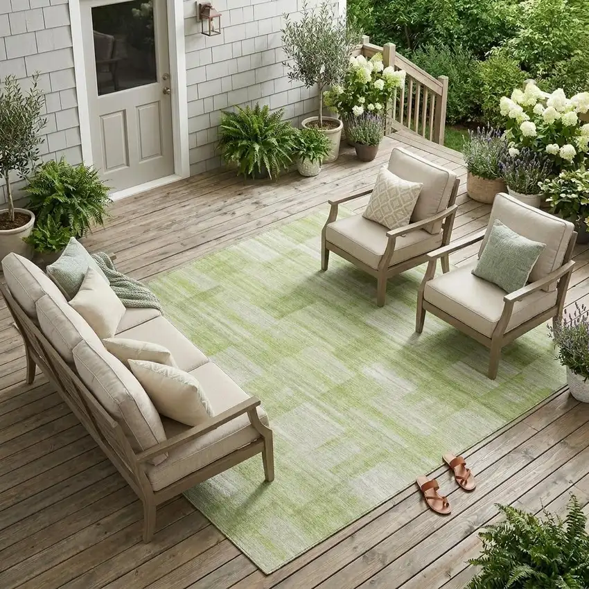 Green And Fern Green Striped Washable Indoor Outdoor Area Rug Photo 1