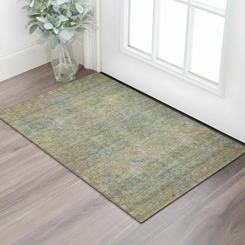 Green And Gold Abstract Washable Area Rug With UV Protection Photo 1
