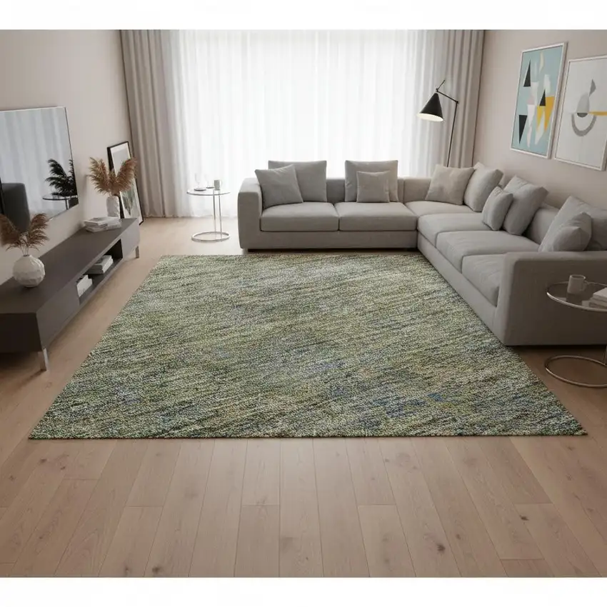 Green And Gold Abstract Washable Area Rug With UV Protection Photo 2