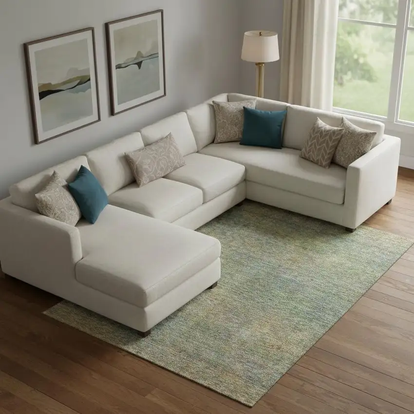 Green And Gold Abstract Washable Area Rug With UV Protection Photo 1