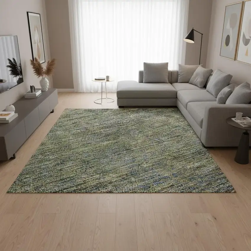 Green And Gold Abstract Washable Area Rug With UV Protection Photo 2