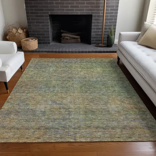 Green And Gold Abstract Washable Area Rug With UV Protection Photo 4
