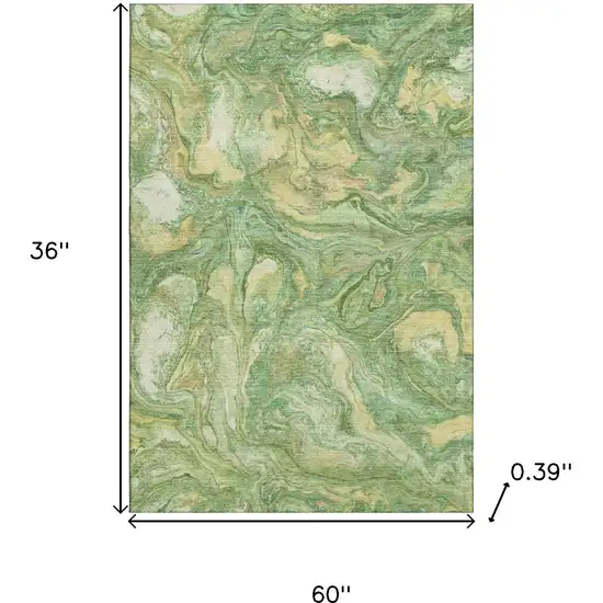 Green And Gold Abstract Washable Area Rug With UV Protection Photo 9