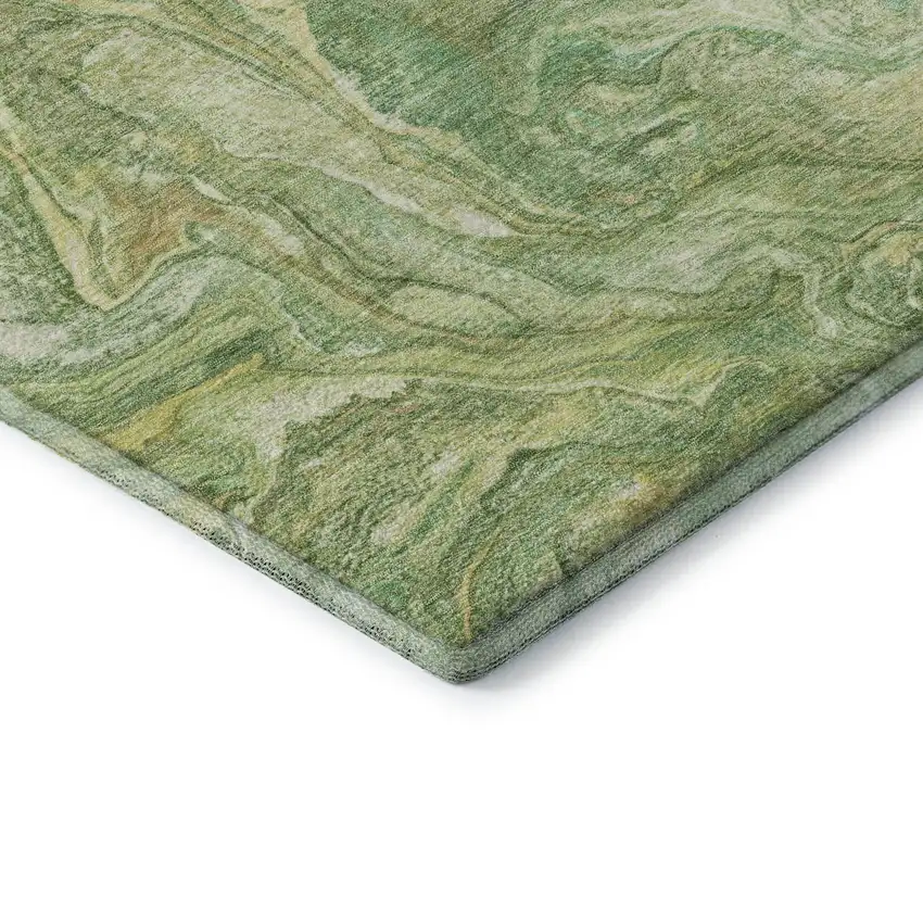 Green And Gold Abstract Washable Area Rug With UV Protection Photo 7