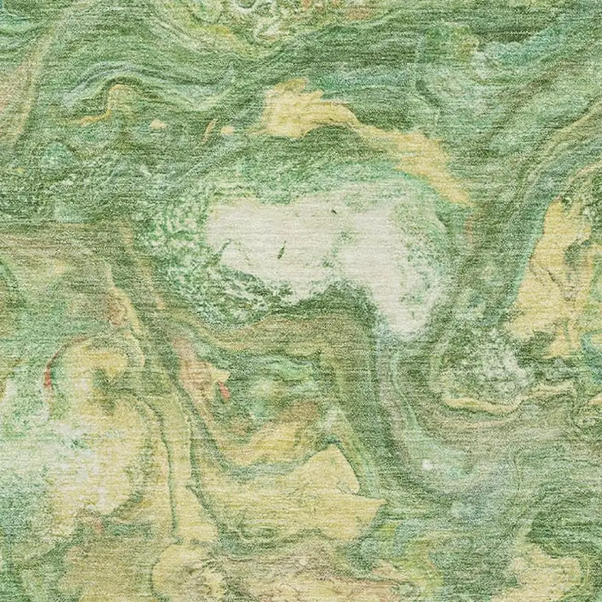 Green And Gold Abstract Washable Area Rug With UV Protection Photo 3