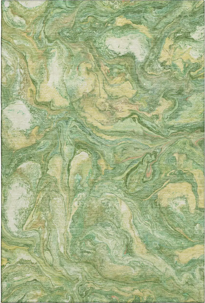Green And Gold Abstract Washable Area Rug With UV Protection Photo 1