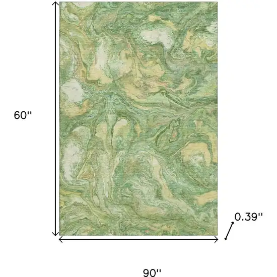 Green And Gold Abstract Washable Area Rug With UV Protection Photo 8