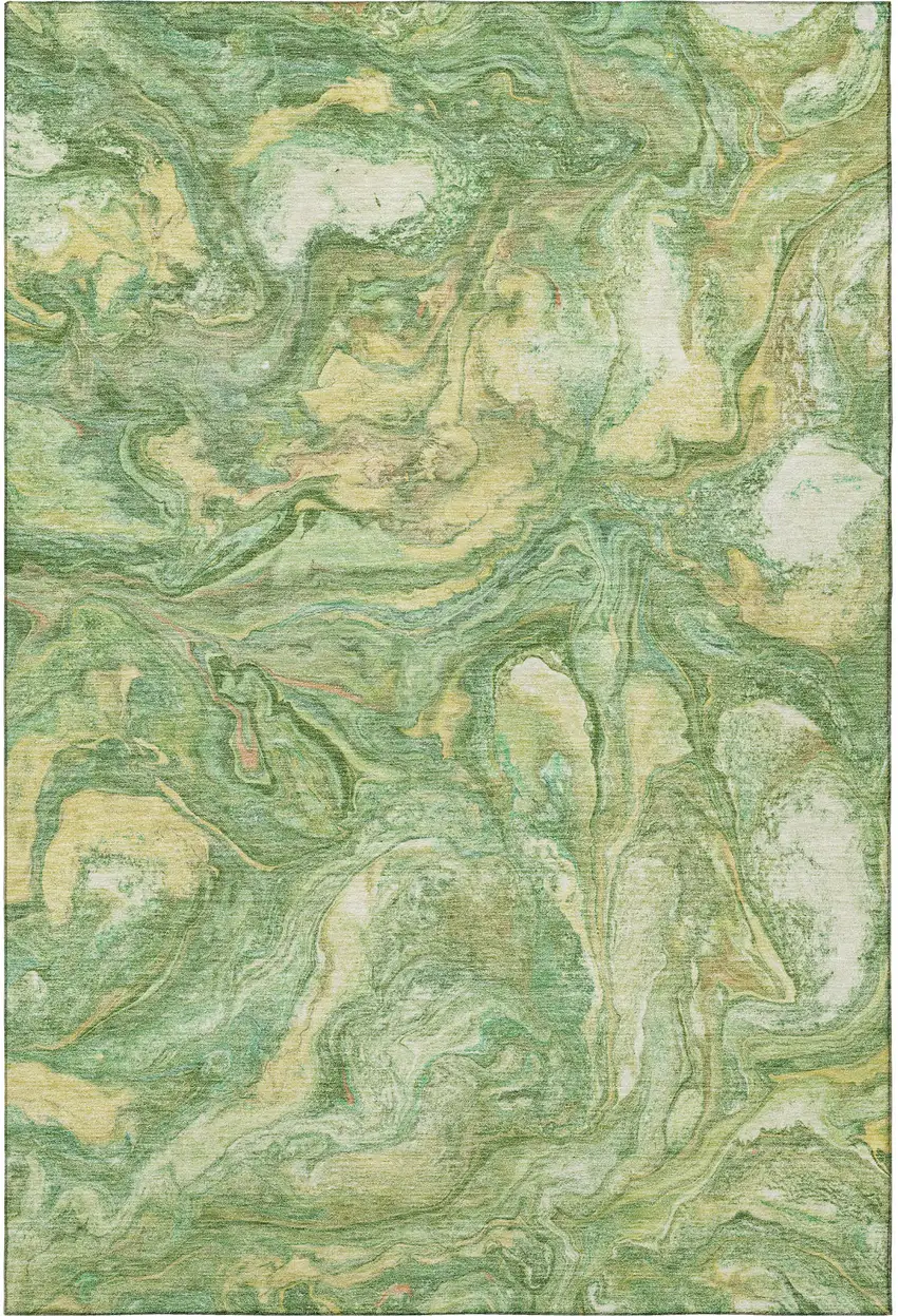 Green And Gold Abstract Washable Area Rug With UV Protection Photo 3