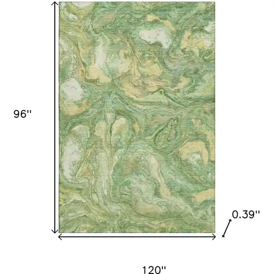 Green And Gold Abstract Washable Area Rug With UV Protection Photo 9