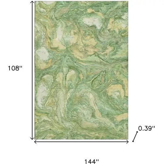 Green And Gold Abstract Washable Area Rug With UV Protection Photo 9