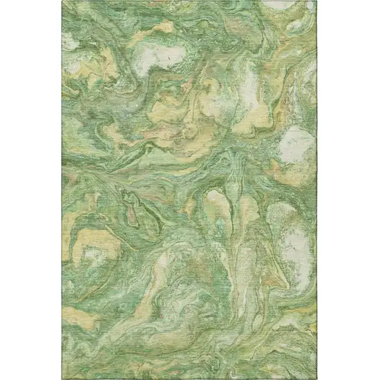 Green And Gold Abstract Washable Area Rug With UV Protection Photo 4