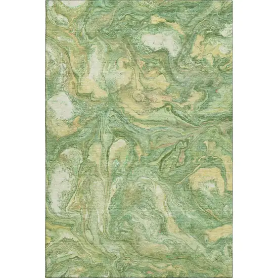Green And Gold Abstract Washable Area Rug With UV Protection Photo 1