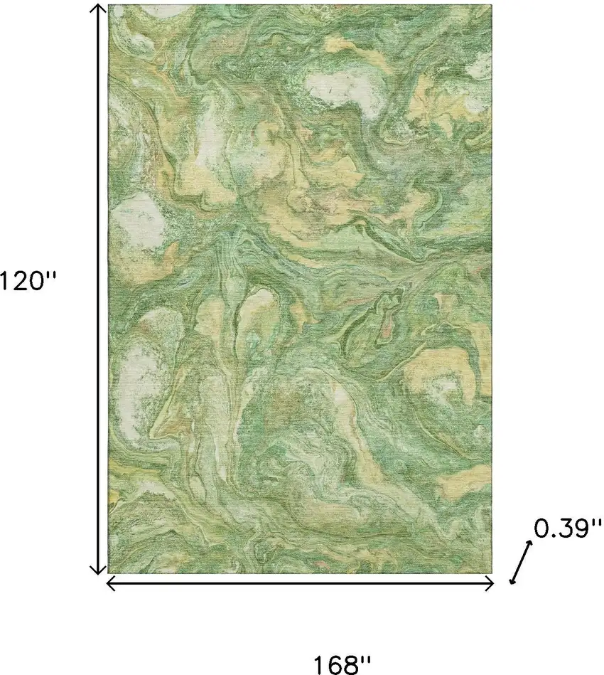 Green And Gold Abstract Washable Area Rug With UV Protection Photo 9