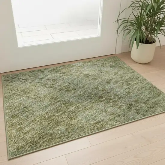 Green And Gold Abstract Washable Area Rug With UV Protection Photo 2