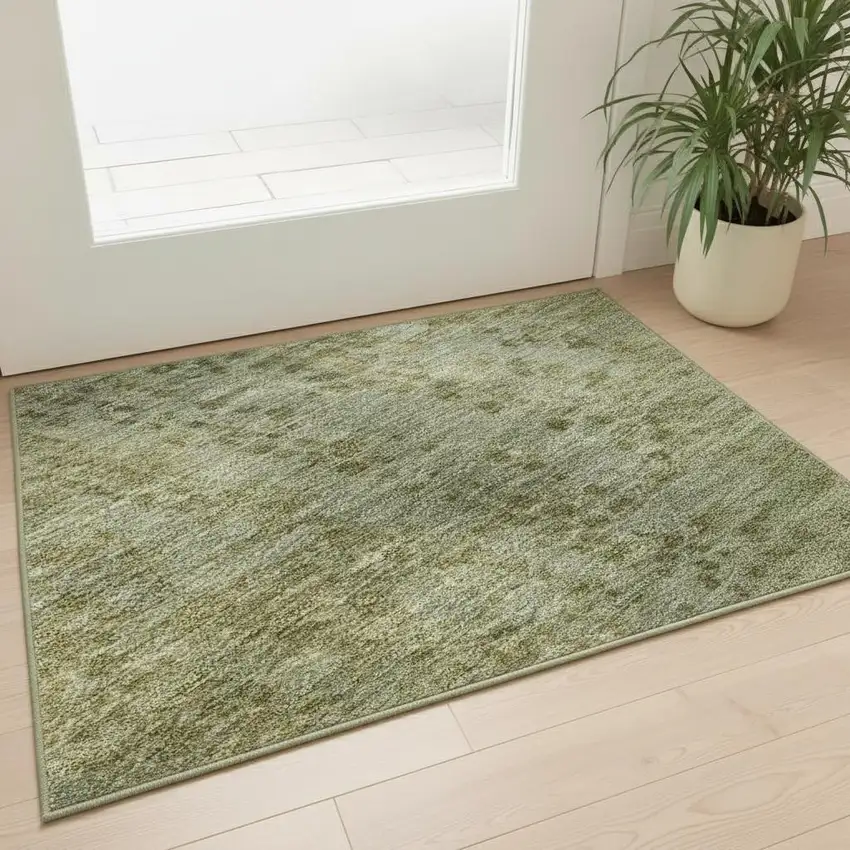 Green And Gold Abstract Washable Area Rug With UV Protection Photo 2