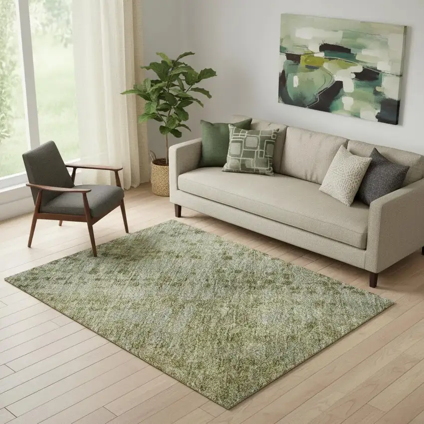 Green And Gold Abstract Washable Area Rug With UV Protection Photo 2