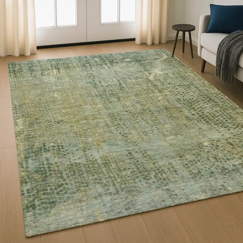 Green And Gold Abstract Washable Area Rug With UV Protection Photo 3