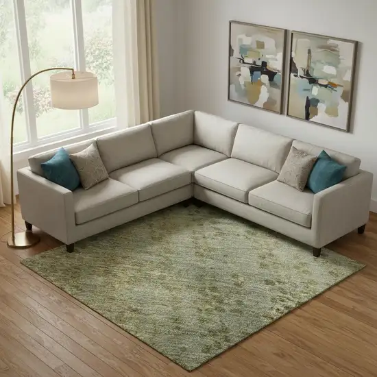 Green And Gold Abstract Washable Area Rug With UV Protection Photo 2