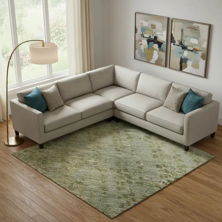 Green And Gold Abstract Washable Area Rug With UV Protection Photo 2