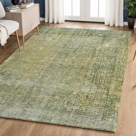 Green And Gold Abstract Washable Area Rug With UV Protection Photo 4