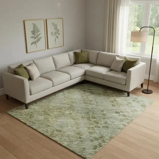 Green And Gold Abstract Washable Area Rug With UV Protection Photo 2