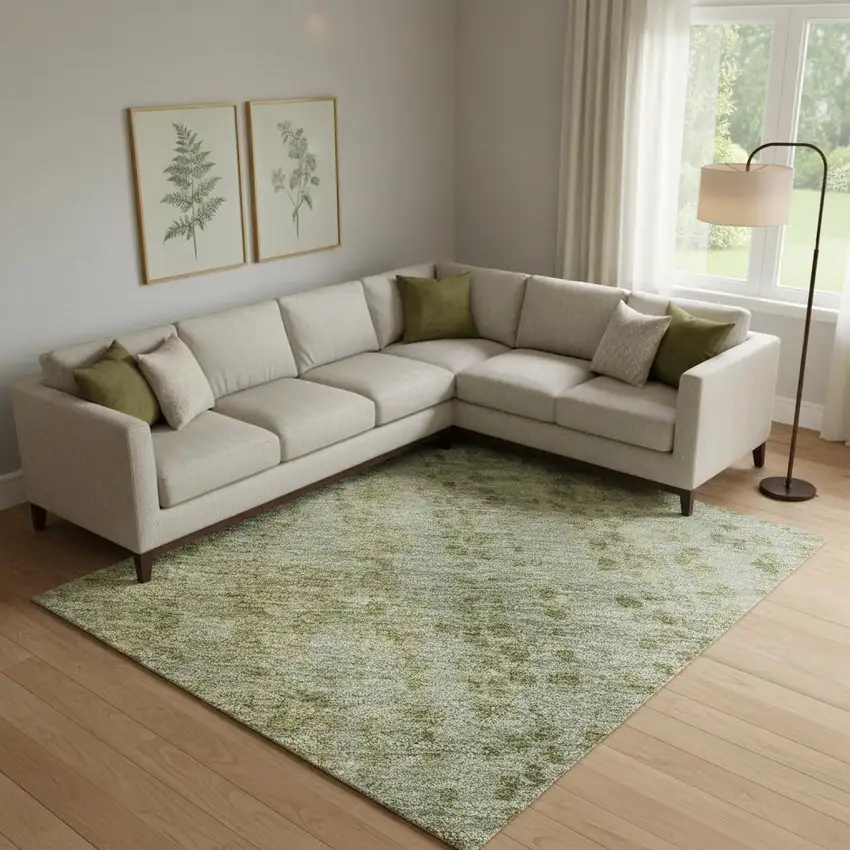 Green And Gold Abstract Washable Area Rug With UV Protection Photo 2